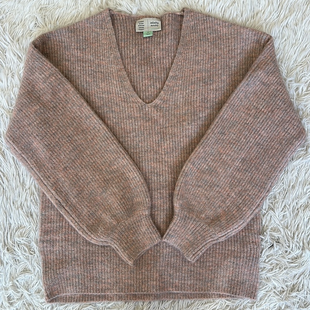 Anthropologie V-Neck Sweater in Heathered Brown